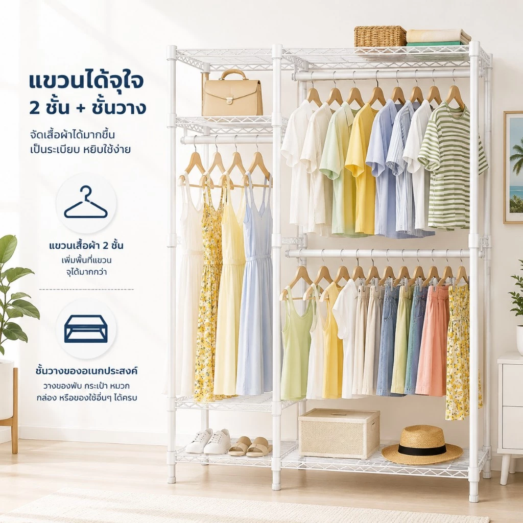 โครงตู้เสื้อผ้า ความสูงปรับได้ เหล็กกล้าคาร์บอน 114x40x180 ซม.