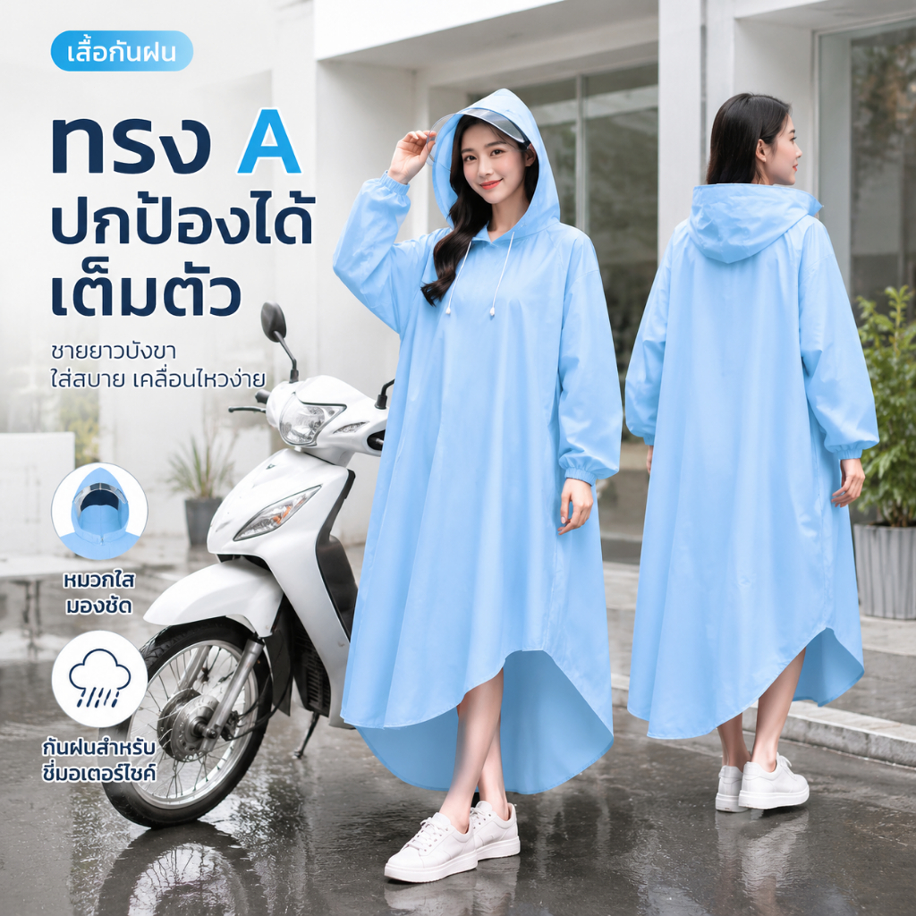 เสื้อคลุมกันฝนน้ำไม่เกาะ ผ้าหนาอย่างดี เสื้อกันฝน สำหรับขี่มอเตอร์ไซค์ จัดส่งไว พกพาไปได้ทุกที่