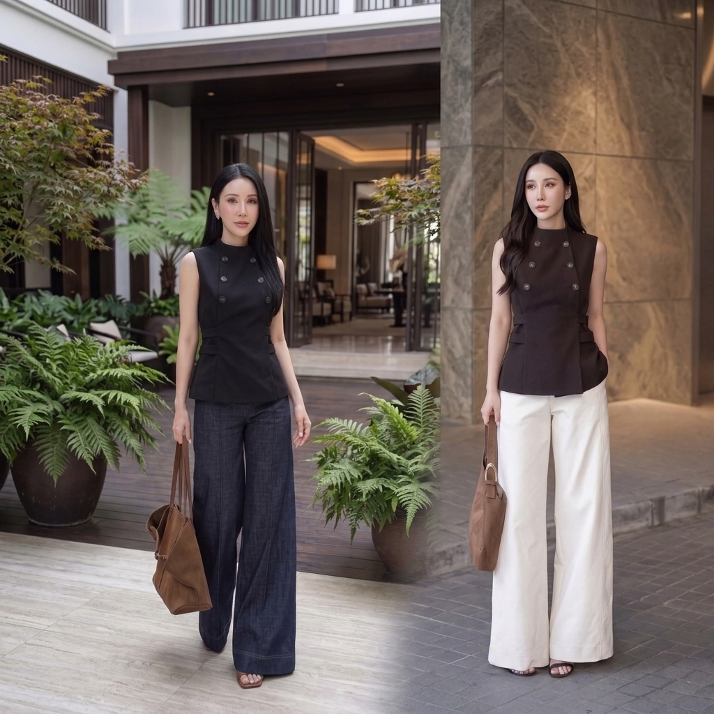 C444 เสื้อเบลเซอร์แขนกุดผู้หญิง ลุคทำงานเรียบหรู (เฉพาะเสื้อ)
