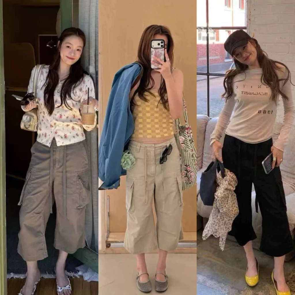 📍พร้อมส่ง ดำ ครีม📍10369# กางเกง cargo งานมีกระเป๋าข้าง มีเชือกรูดช่วงเอว เนื้อผ้าดี ทรงสวย TAG:WG.WE 🇰🇷