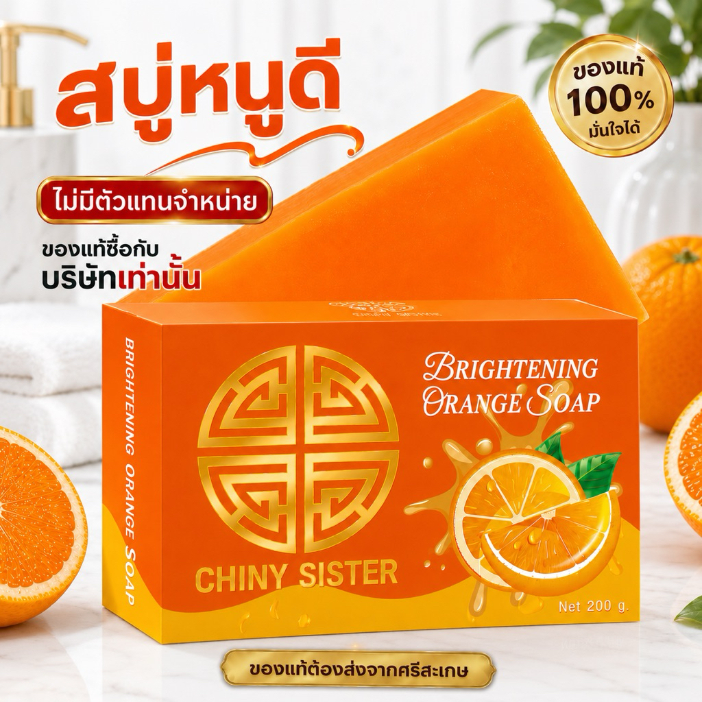 สบู่ส้ม Chiny Sister Brightening Orange Soap (สูตรใหม่) ขนาด 200 กรัม