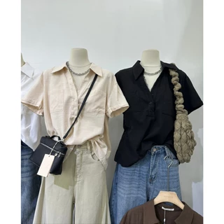 M2239 เสื้อเชิ้ตคอปกแขนสั้น ทรงเบสิคที่ทุกคนต้องมีติดตู้ ดีไซน์เรียบหรู ดูแพง ทรงสวยเป๊ะ แมทช์ง่ายกับกางเกงยีนส์ขาม้า