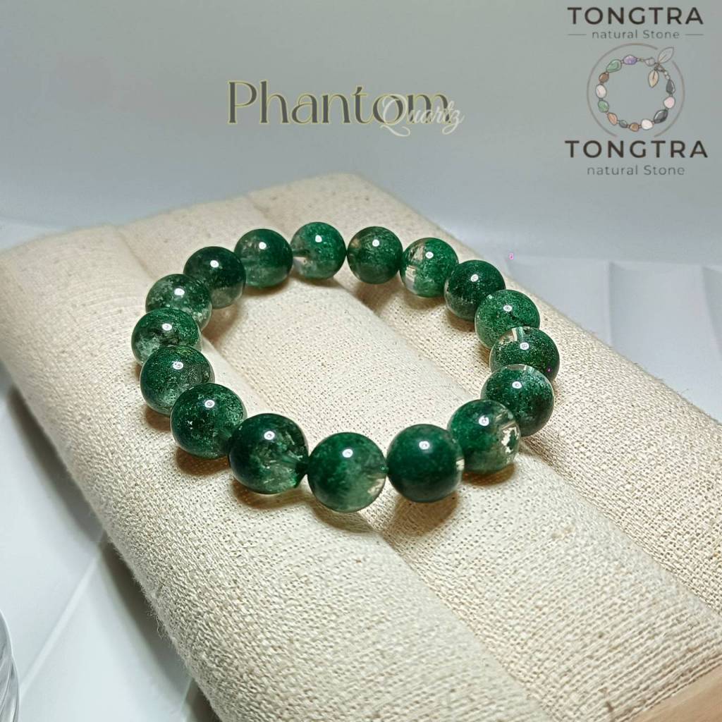 สร้อยข้อมือหิน โป่งข่ามสีเขียวควอตซ์ (Green Phantom Quartz) หินแห่ง "ความร่ำรวย" และช่วยเพิ่มโชคในทุกรูปแบบ