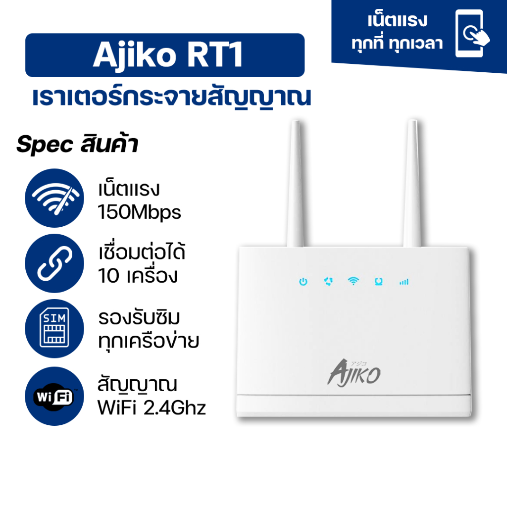 Ajiko เราเตอร์ใส่ซิม 4G 5G ตัวปล่อยสัญญาณ WiFi เร็วแรง routerใส่ซิม WiFi ใช้ซิมเทพได้ รองรับทุกซิม