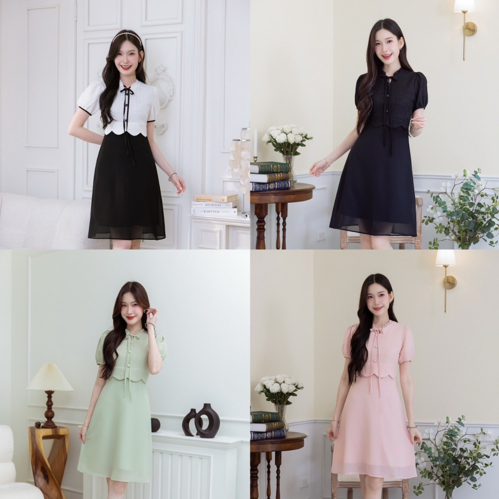 เดรส ALERT BRAND ลูกไม้กระโปรงชีฟอง สวยเรียบดูดี แนะนำเลย เป็นเดรสเสื้อลูกไม้ตัดต่อกระโปรงชีฟองสวยพร