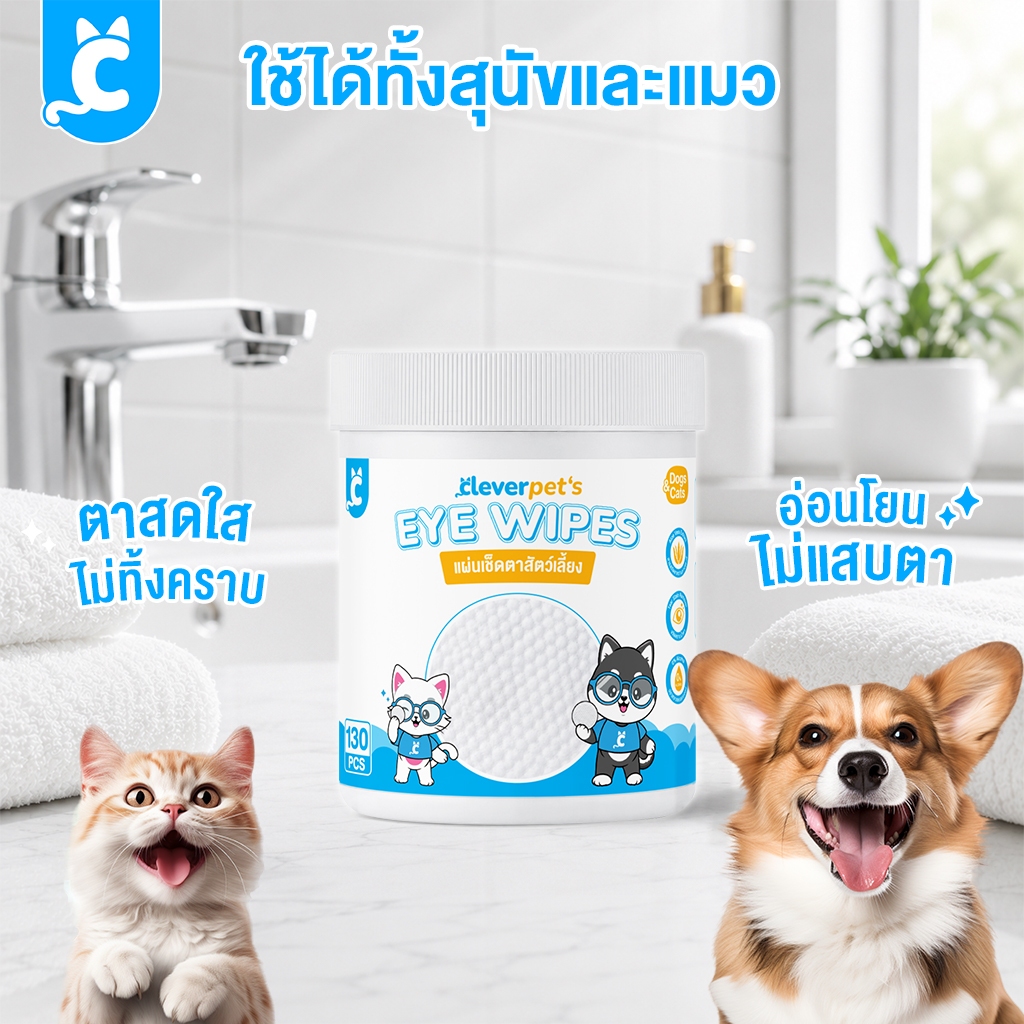 ส่งฟรี Cleverpet แผ่นเช็ดสุนัขและแมว 130 แผ่น รูปที่ 5