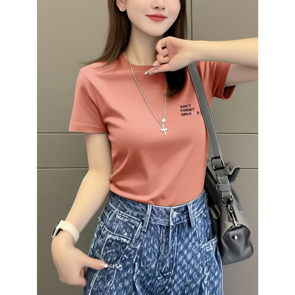 เสื้อยืดแขนสั้นทรงหลวมสไตล์เกาหลีสำหรับผู้หญิง (คอลเลกชันฤดูร้อน) – เสื้อคอกลมพิมพ์ลาย สวมใส่ได้หลากหลายโอกาส ทั้งใส่ไปท