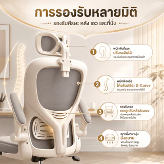 เก้าอี้คอม เก้าอี้ทํางาน นั่งนานไม่ร้อนตาข่ายน้ำแข็งเย็นและระบายอากาศได้ดี เบาะยางพารา ที่วางแขนและเบาะรองนั่งปรับได้