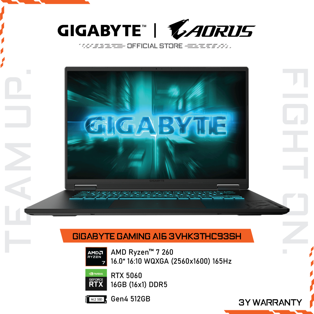 GIGABYTE GAMING A16 3VHK3THC93SH Gaming Notebook 16" | AMD Ryzen 7 260 | RTX5060 | RAM 16GB | SSD 51