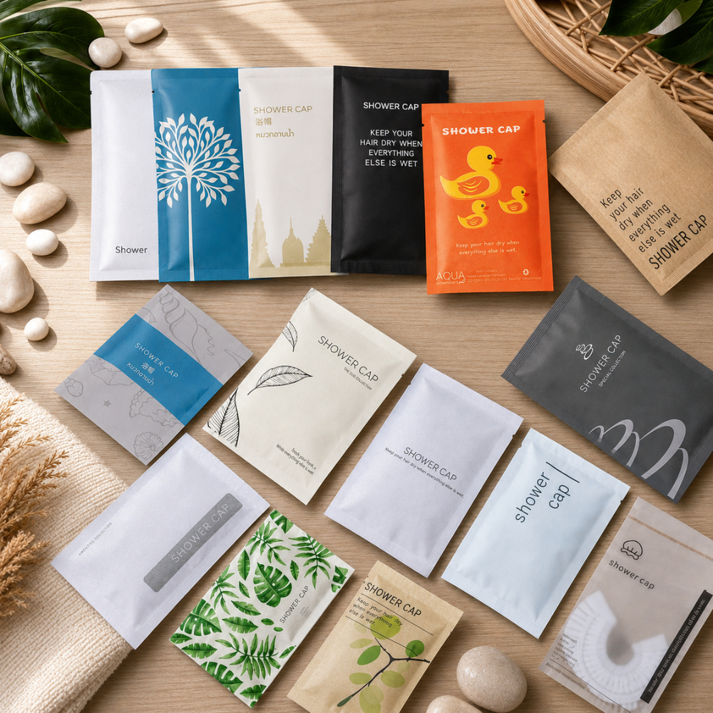 หมวกอาบน้ำโรงแรม Shower cap ทุก collection ของใช้ในโรงแรม ของโรงแรม อเมนิตี้ Hotel Amenities