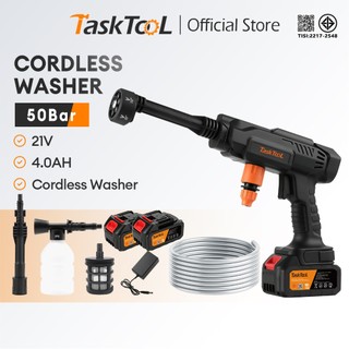 TASKTOOL TISI มาตรฐาปืนฉีดน้ำแรงดันสูงไร้สาย ปืนฉีดน้ำแรงดันสูง 4000mAh มีแบต 2 ก้อน  เครื่องฉีดน้ำแรงดันสูง 21V