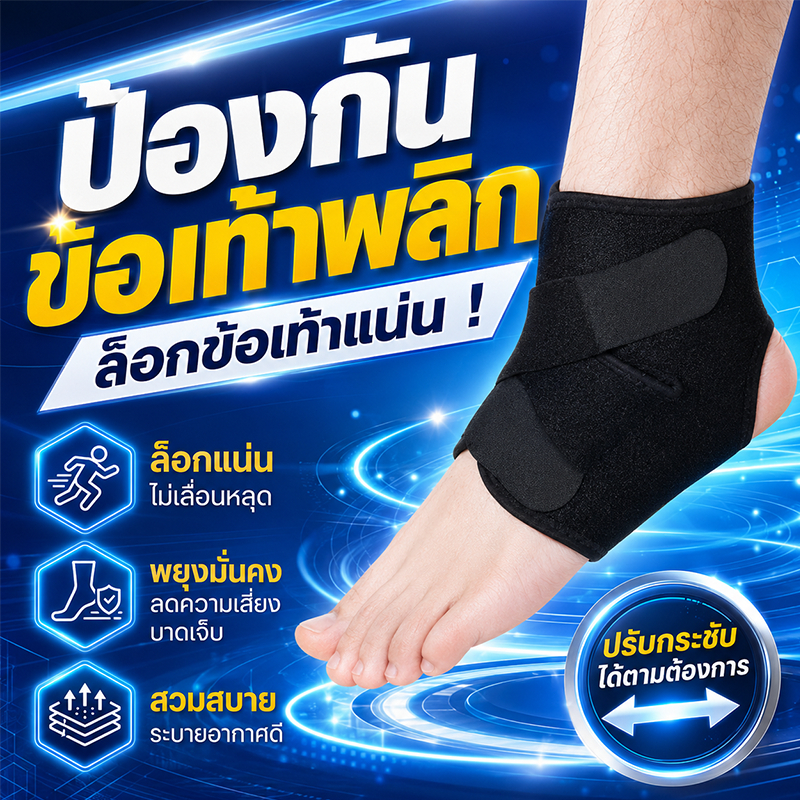 สายรัดเท้าปรับได้ ตีนตุ๊กแกยึดแน่น ปรับความกระชับง่าย บางเบาระบายอากาศ ใช้ได้ทั้งซ้ายและขวา