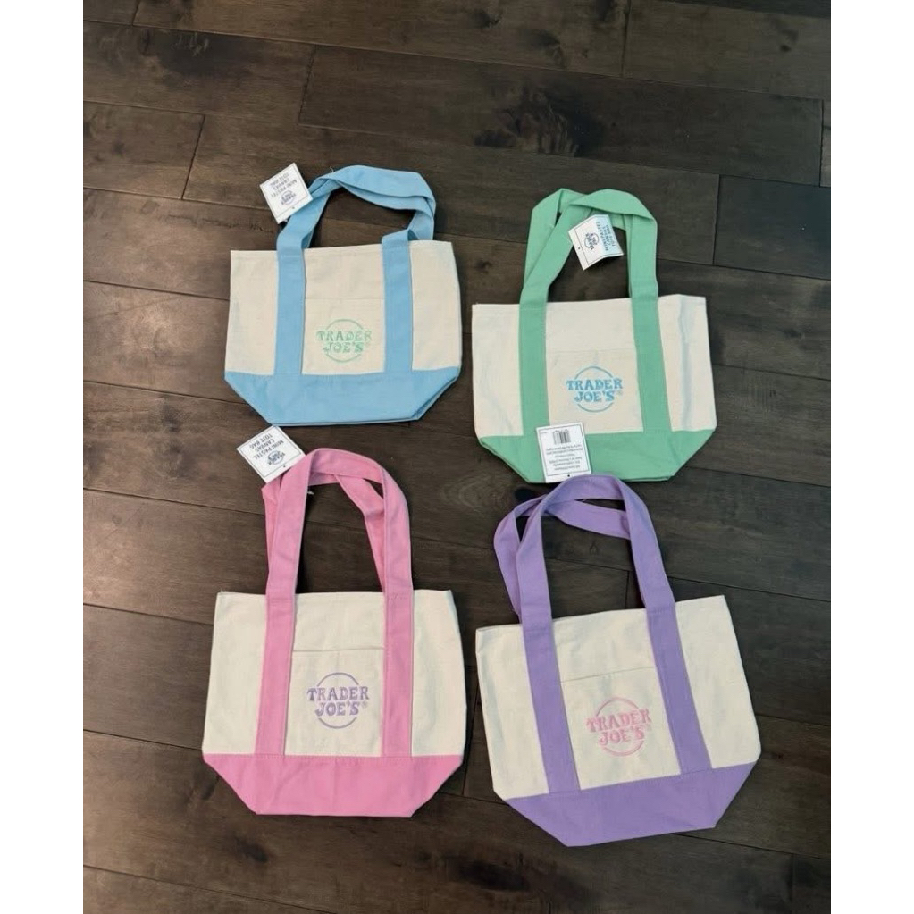 Trader Joe's Mini  Canvas Tote Bag  สีพาสเทล มือ1 ของแท้ USA🇺🇸💯 พร้อมส่งจากไทย