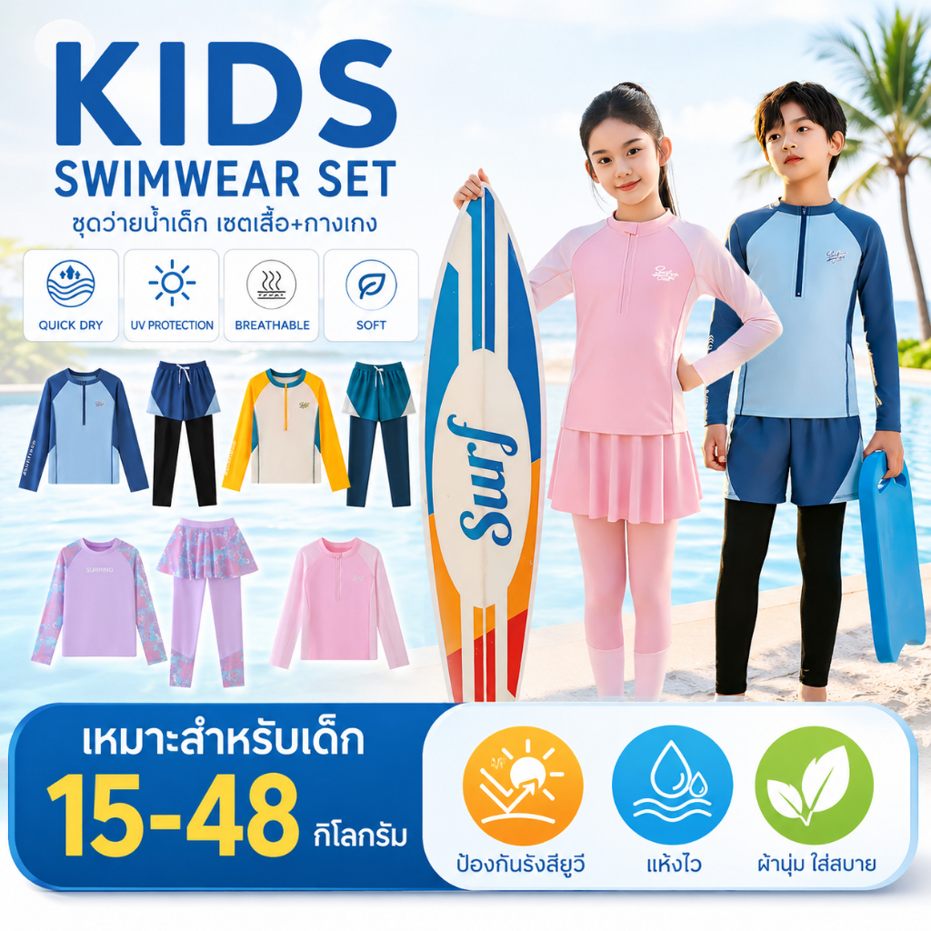 ชุดว่ายน้ําเด็กผู้ชาย ระบายอากาศได้ แห้งเร็ว ชายหาด กันแดด สูททูพีซแบบอนุรักษ์นิยม (ชุดว่ายน้ํา + กางเกงว่ายน้ํา)  240