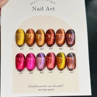 Nawoelite สีทาเล็บ สีทาเล็บเจล cat eye ชุดเจลทาเล็บตาแมวโทนใบไม้เปลี่ยนสี 12 เฉด ทาได้ลื่นไหล ผงแม่เหล็กเยอะ
