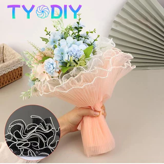 กระดาษห่อช่อดอกไม้ ประดับมุก เส้นด้ายลูกไม้ตาข่าย 4หลา สำหรับงาน DIY งานฝีมือ ประดิษฐ์ดอกไม้