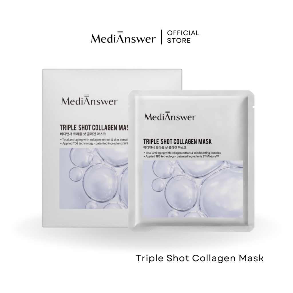 MEDIANSWER Triple Shot Collagen Mask | ไฮโดรเจลมาส์กคอลลาเจน สูตรบูสต์ผิวเร่งด่วน (Sheet)