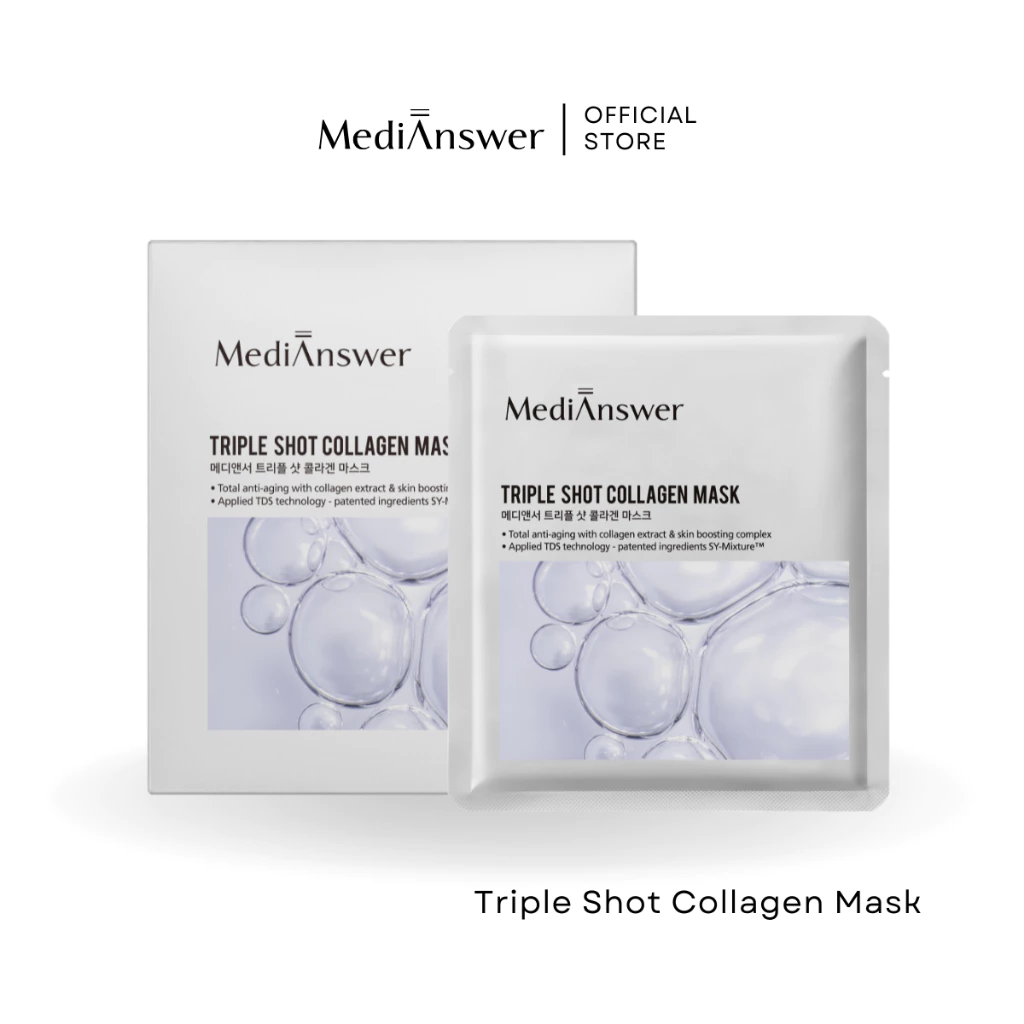 MEDIANSWER Triple Shot Collagen Mask | ไฮโดรเจลมาส์กคอลลาเจน สูตรบูสต์ผิวเร่งด่วน (Sheet)
