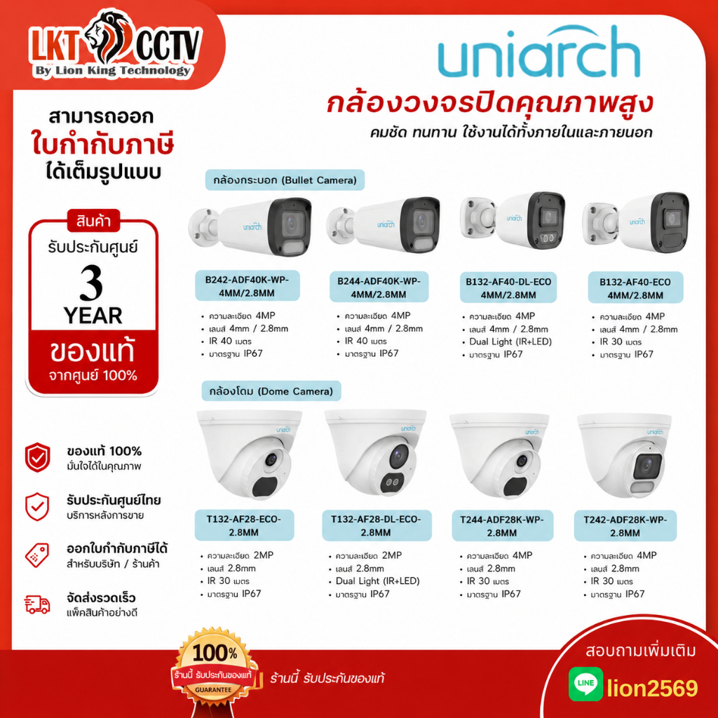 🌈 Uniarch กล้องวงจรปิด IP 2MP ColorHunter / ECO Mini (2.8mm / 4mm) + เครื่องบันทึก NVR 4/8CH 💡 ภาพสี 24ชม. ชัด Full HD