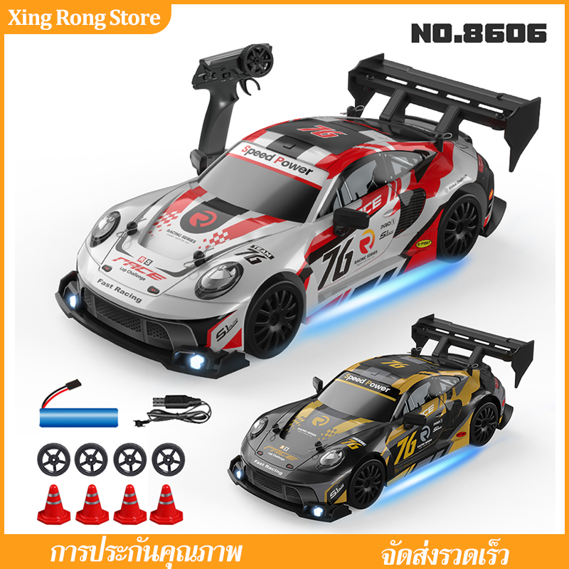รถรีโมทดริฟท์ 4WD 2.4GHz สเกล 1:24 รุ่น Porsche 911 Dodge Hellcat รถของเล่นความเร็วสูง ของขวัญเด็กผู้ชาย