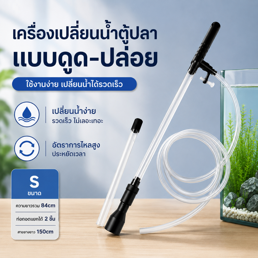 ที่เปลี่ยนน้ำตู้ปลา แบบดูด-ปล่อย เครื่องดูดน้ำตู้ปลา เปลี่ยนน้ำง่าย รวดเร็ว ใช้งานสะดวก สำหรับตู้ปลา