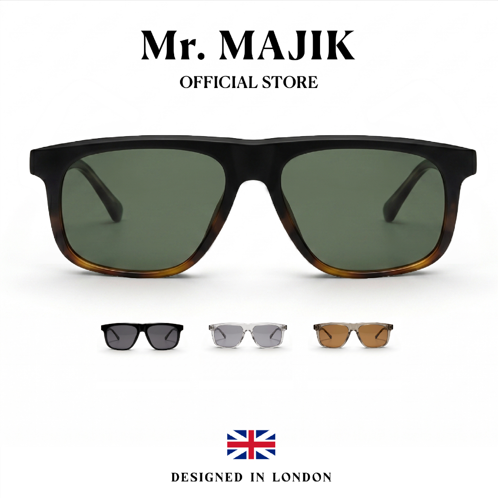 Mr.MAJIK แว่นกันแดด Unisex ทรงสี่เหลี่ยม วินเทจ กรอบหนา สีดำลายกระ แฟชั่นชายหญิง UV400 GT-03