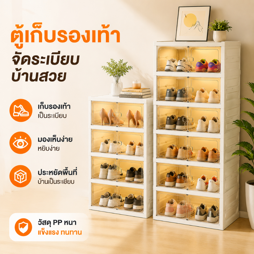 LUSHตู้เก็บรองเท้าแบบพับได้ โปร่งใส เหมาะสำหรับทางเข้าบ้านและห้องนอน เป็นตู้เก็บรองเท้าแบบหลายชั้นและใช้เก็บของได้สะดวก