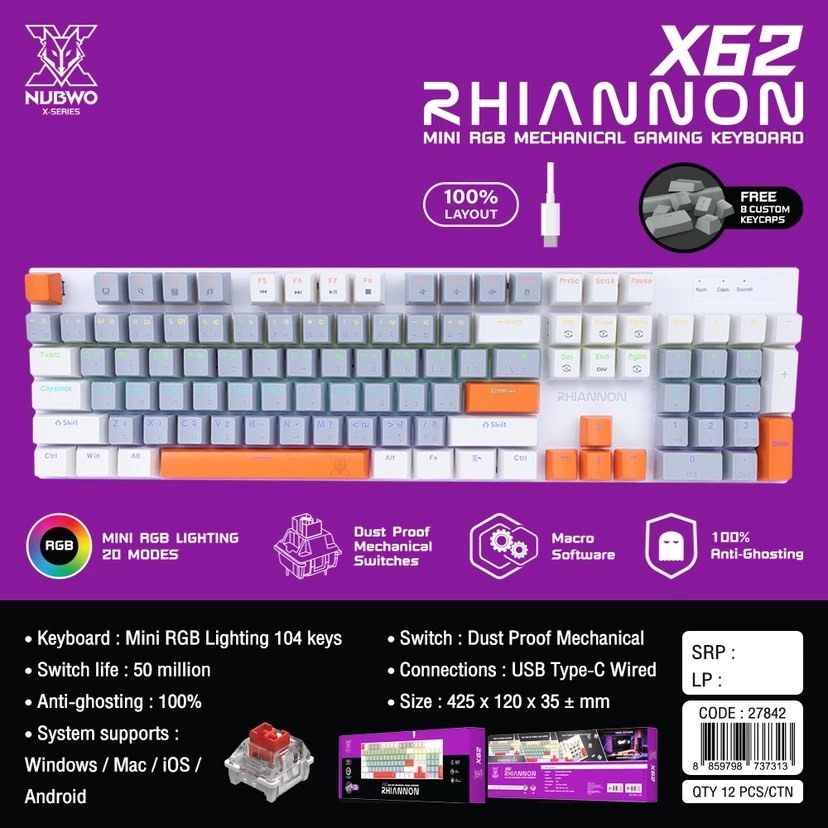 คีย์บอร์ดเกมมิ่ง (มาโคร) NUBWO X62 Rhiannon MECHANICAL MINI RGB