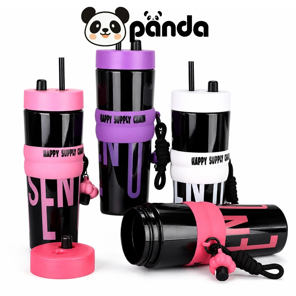 PANDA แก้วเก็บความเย็น 700ML สแตนเลส 304 สแตนเลส พร้อมหลอด ของแท้ รุ่นมีหูหิ้วมีหลอด