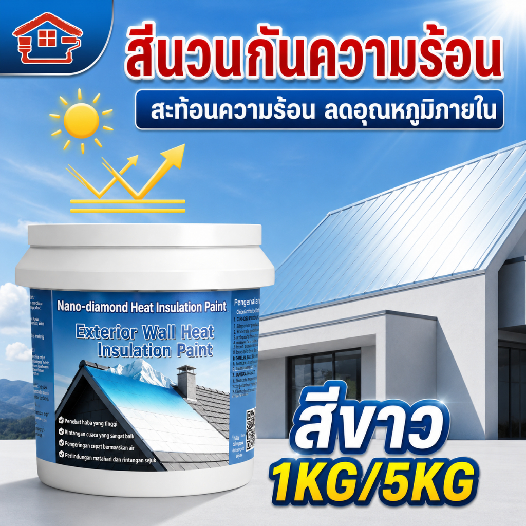 สีทาหลังคากันความร้อน ซื้อ 1 แถม 1 สำหรับหลังคาบ้าน อาคาร โรงงาน กัน UV กันน้ำ ลดความร้อน ประหยัดไฟ