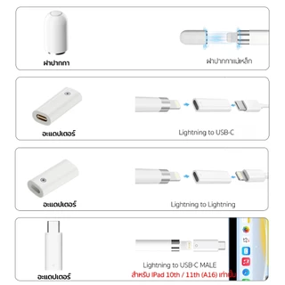 ELELAB อะแดปเตอร์ชาร์จ สำหรับ Apple Pencil รุ่น 1 USB-C/Lightning ฝาปากกา สำหรับ iPad 10th และ11th (A16)