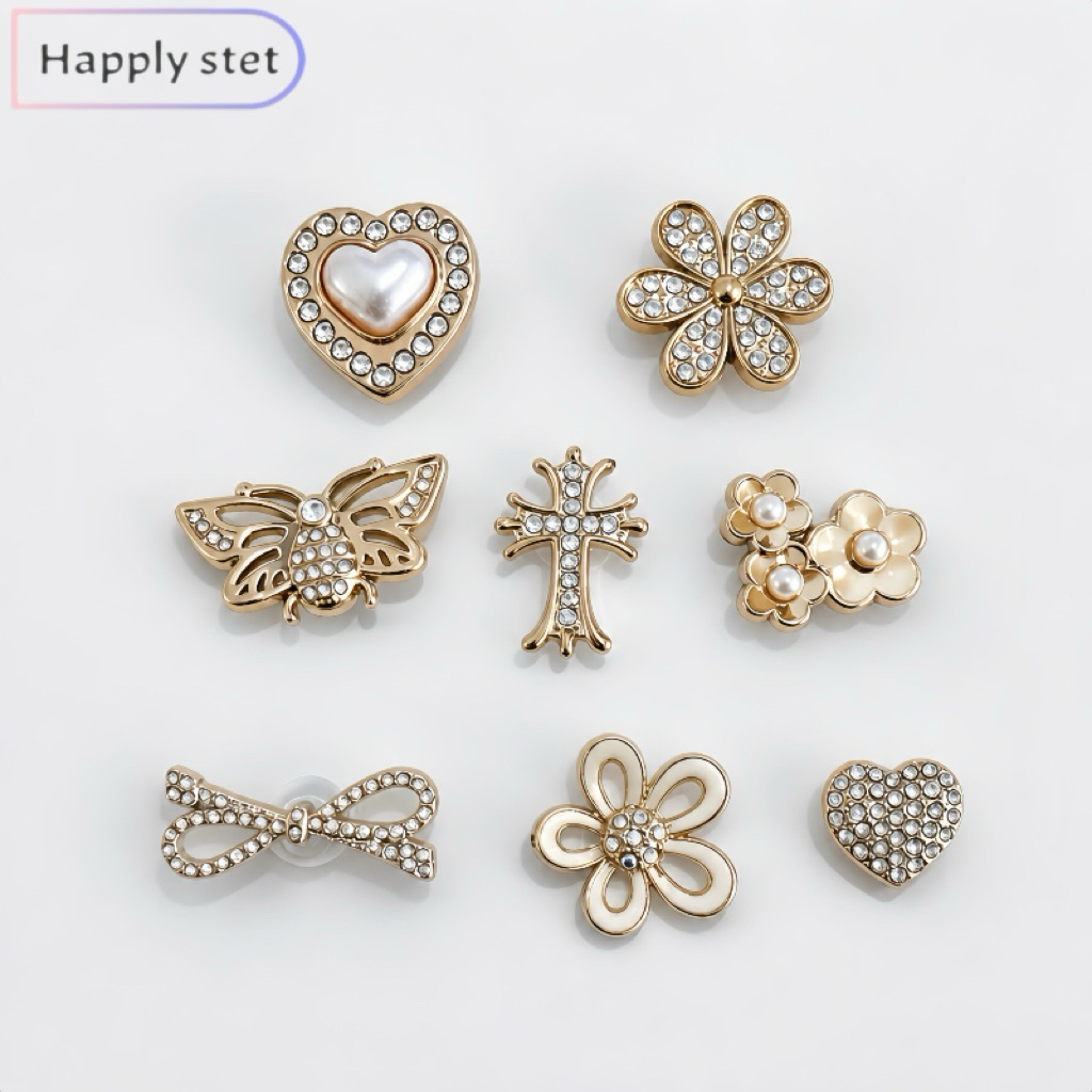 Happystep 8ชิ้น/H10แกรม (ระยิบระยับ) งานเพรช สวยหรู ดูแพง ไข่มุก*เฉพาะตัวติด(พร้อมส่ง ) จิ๊บบิท ตัวติดรองเท้า