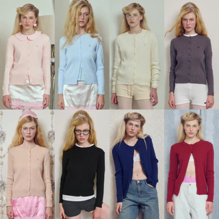 (Pre 25-30 วัน) Bemingtop1232(S-M)-Mako Kint Cardigan - คาร์ดิแกนไหมพรมถักลายเปีย ดีไซน์คอกลมปัก BMG ที่อก