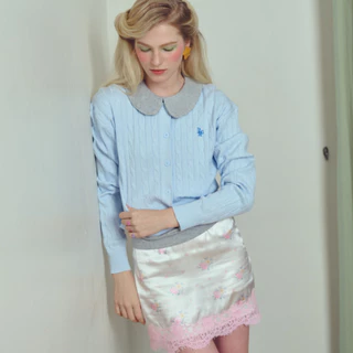 Bemingskirt098(XS-4XL)-Luggy Skirt - กระโปรงผ้าซาตินเนื้อเงาสวยดีเทลแต่งลูกไม้ช่วงชายกระโปรง