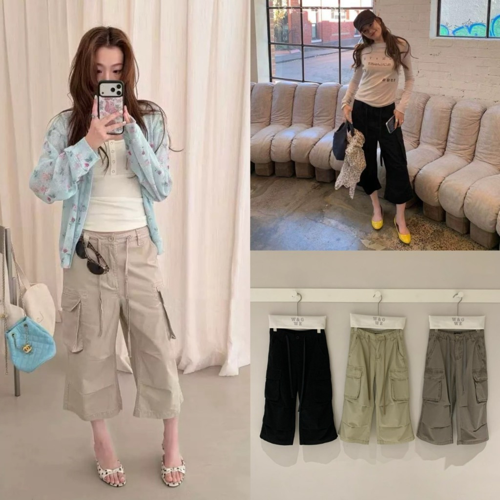 (พร้อมส่ง) กางเกง cargo มีเชือกรูดช่วงเอว - 10369 TAG WG.WE 🇰🇷