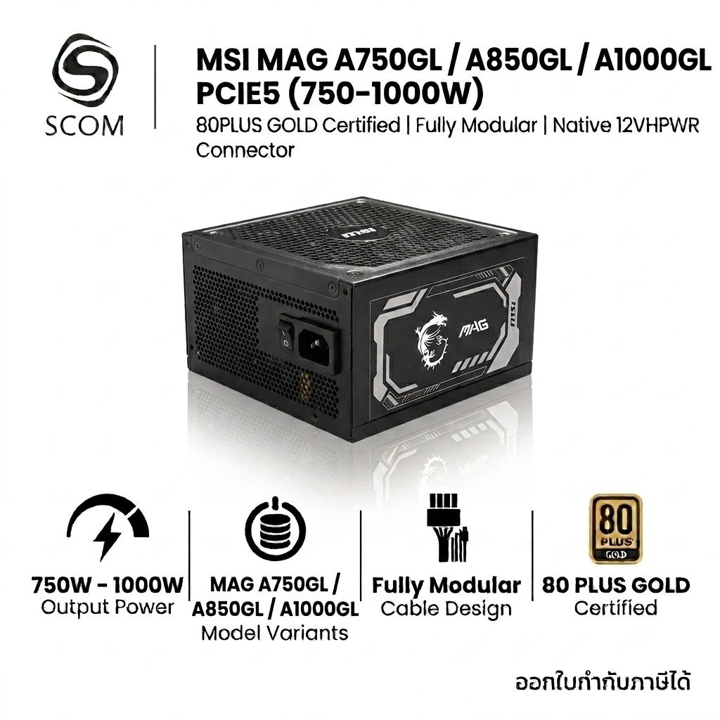 (PSU) MSI MAG A750GL / A850GL / A1000GL PCIE5 750 - 1000W 80PLUS GOLD