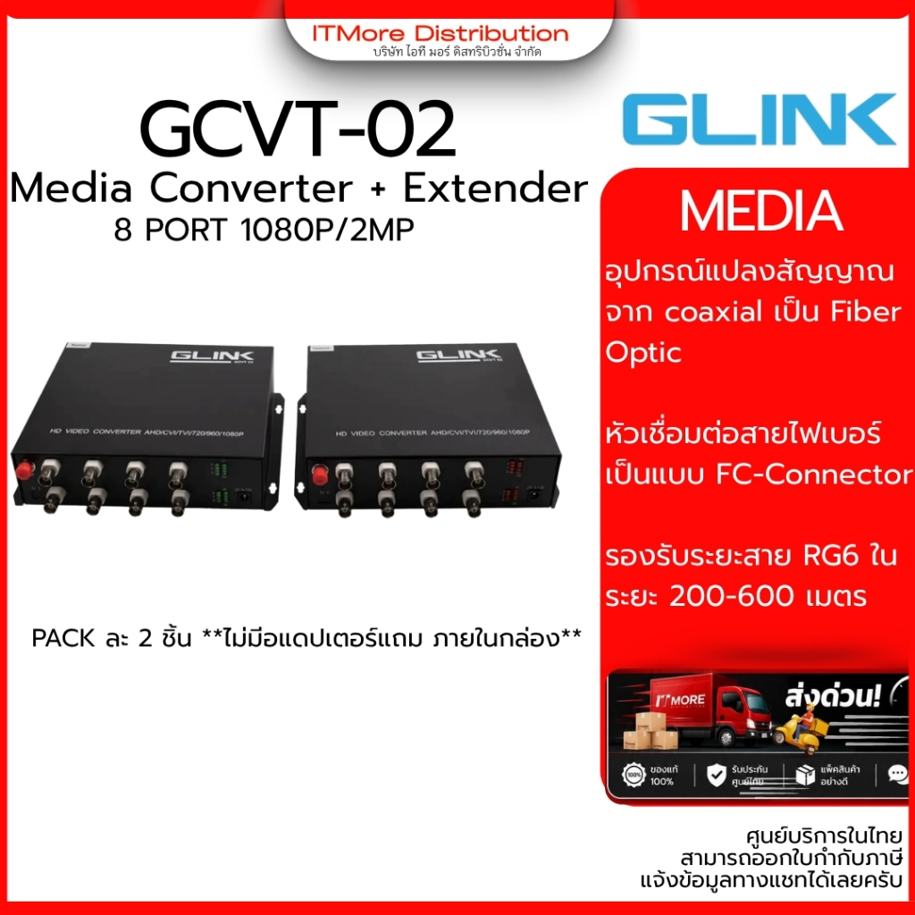 (ส่งด่วน) GLINK GCVT-02 Fiber Video Converter 20KM 8CH ตัวแปลงสัญญาณกล้องวงจรปิดผ่านไฟเบอร์ออปติก ปร