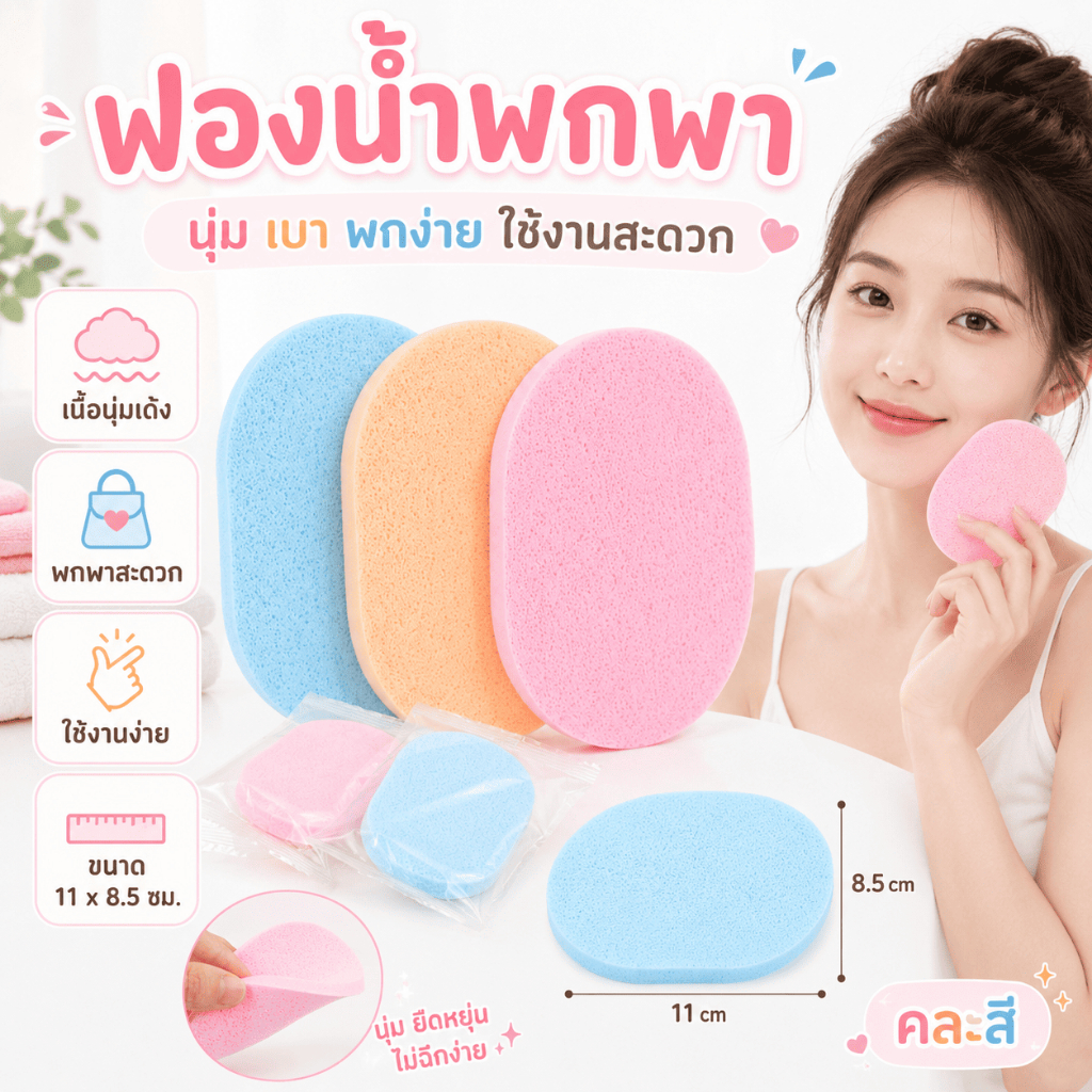 XLM-01 ฟองน้ำเช็ดหน้า สำหรับล้างหน้า ทำความสะอาดผิวหน้าตามร้านเสริมสวย เนื้อไม่บาดผิว ฟองน้ำนุ่ม คละสี