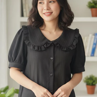 เสื้อดำคอบัวกระดุมแขนตุ้กตาเนื้อผ้าด้อปบี้ อกยืดได้42 ความยาว23 สวยน่ารักใส่สบายไม่ร้อนใส่เที่ยวทำงานได้ทุกสถาการณ์