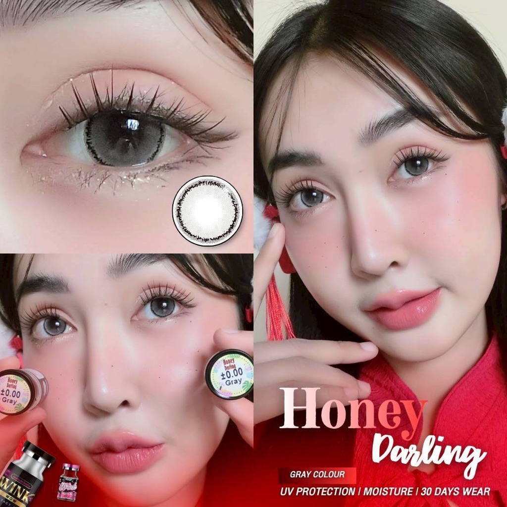 Honey Darling Gray,Brown Winklens คอนเเทคเลนส์ บิ๊กอาย Bigeye gray ขนาดตาโต