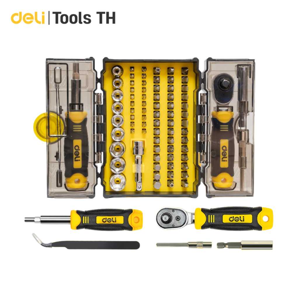 Deli ชุดไขควงและบล็อก ชุดไขควงมัลติฟังก์ชัน เซ็ต78-in-1 ดอกCr-V กล่อง 2 ชั้น Repair Tool Set