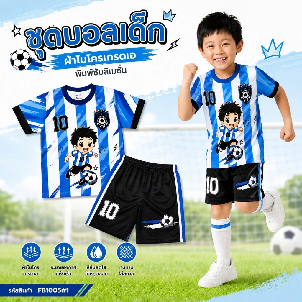(FB1005#1) ชุดฟุตบอลเด็ก ชุดบอลเด็ก ลายนักฟุตบอล เบอร์ 10 เสื้อผ้าเด็ก ผ้าไมโครเกรดเอ พิมพ์ซับลิเมชั่น ใส่สบาย