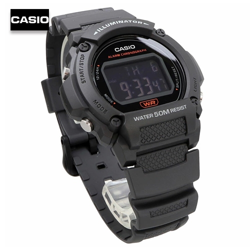 นาฬิกาข้อมือผู้ชายคาสิโอ ดิจิตอล CASIO Digital สายเรซิ่นสีเทา หน้าปัดดำ รุ่น W-219H-8BVDF, W-219H-8B