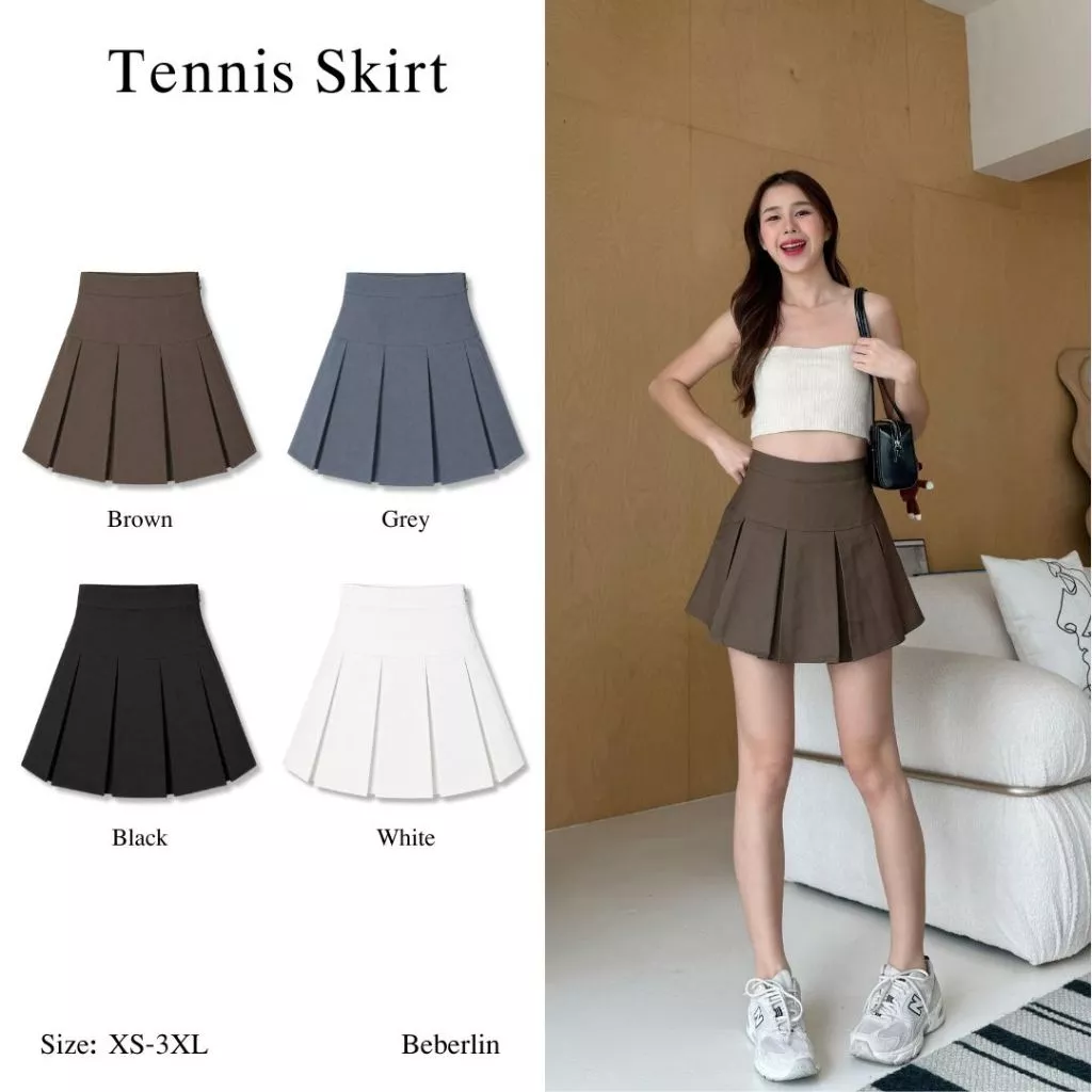 กระโปรงเทนนิส เอวสูง Skirts สีพื้น มีซับใน / No : S03