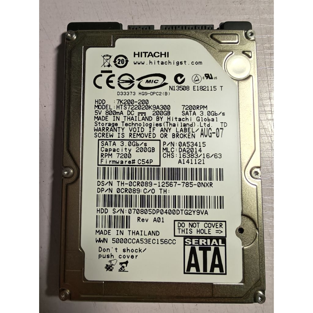HDD Notebook Hitachi 200GB (2.5")
