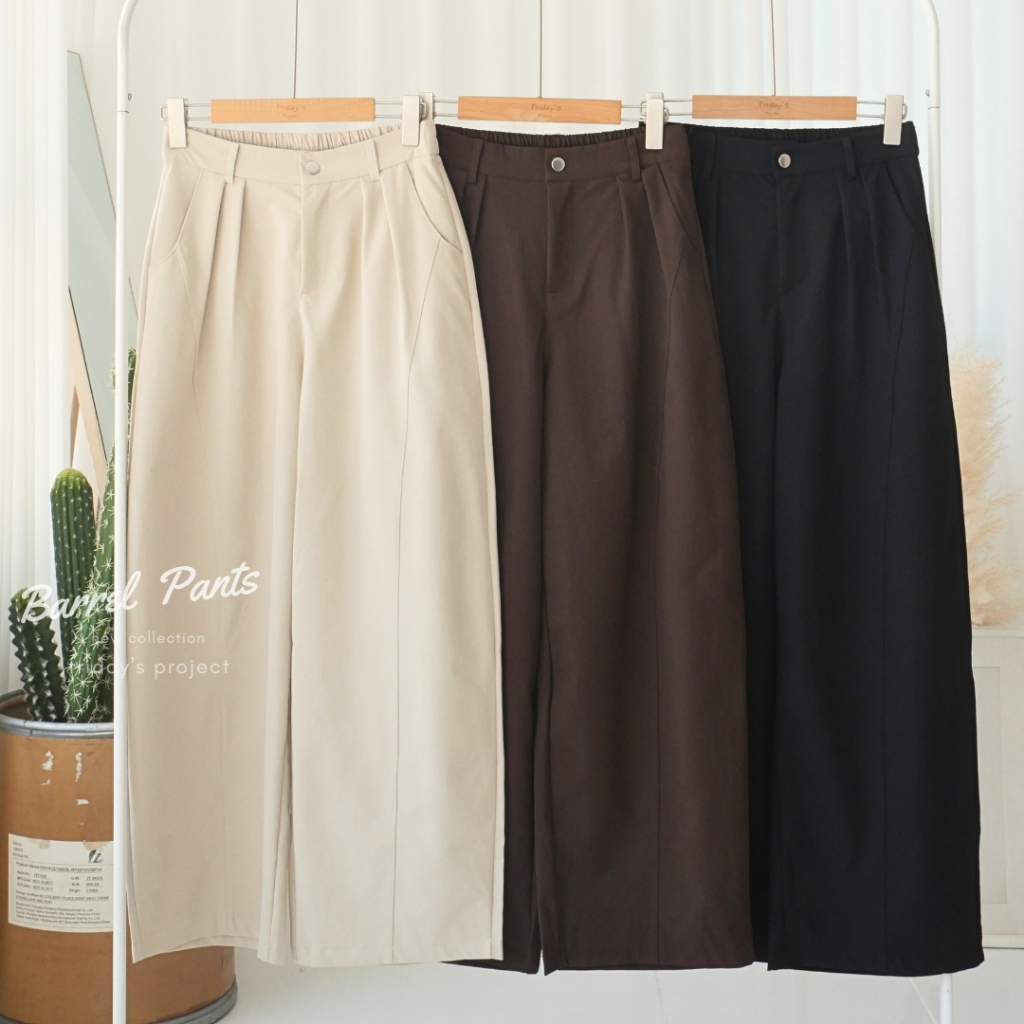 barrel pants กางเกงผ้าเวสปอยไม่ต้องรีด ไม่ยับง่ายผ้าทิ้งตัว ฟรีไซส์