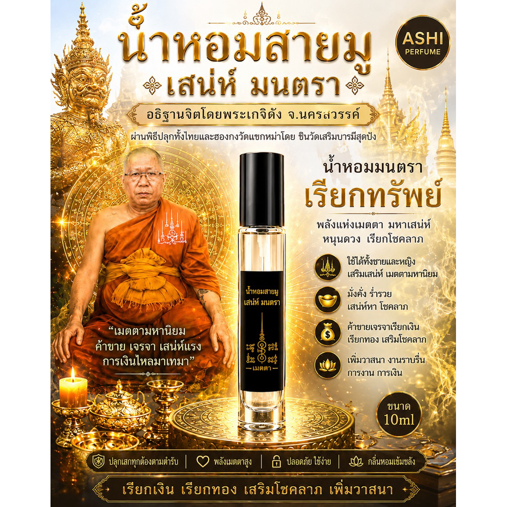 ปลุกเสกโดยเกจิดัง จ.นครสวรรค์น้ำหอมสายมูเสริมดวง มนตรามหาเสน่ห์  เจรจาค้าขาย ธุรกิจกิจ โชคลาภขนาดทดลอง10ml