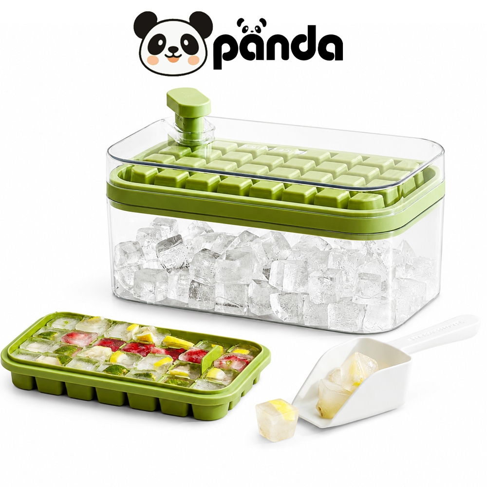PANDA ถาดทำน้ำแข็ง แบบใหม่ ใส่ไว้ให้น้ำแข็งลงไปชั้นล่างแล้วนำไปทำน้ำแข็งในชั้นบน 2 ชั้น 64 ช่อง พร้อมฝาปิด ทำน้ำแข็งง่าย