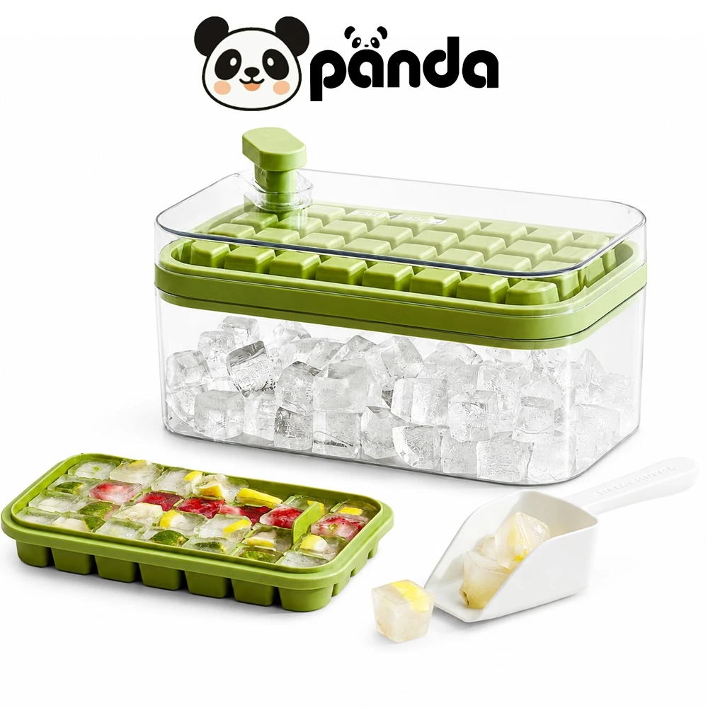 PANDA ถาดทำน้ำแข็ง แบบใหม่ ใส่ไว้ให้น้ำแข็งลงไปชั้นล่างแล้วนำไปทำน้ำแข็งในชั้นบน 2 ชั้น 64 ช่อง พร้อมฝาปิด ทำน้ำแข็งง่าย