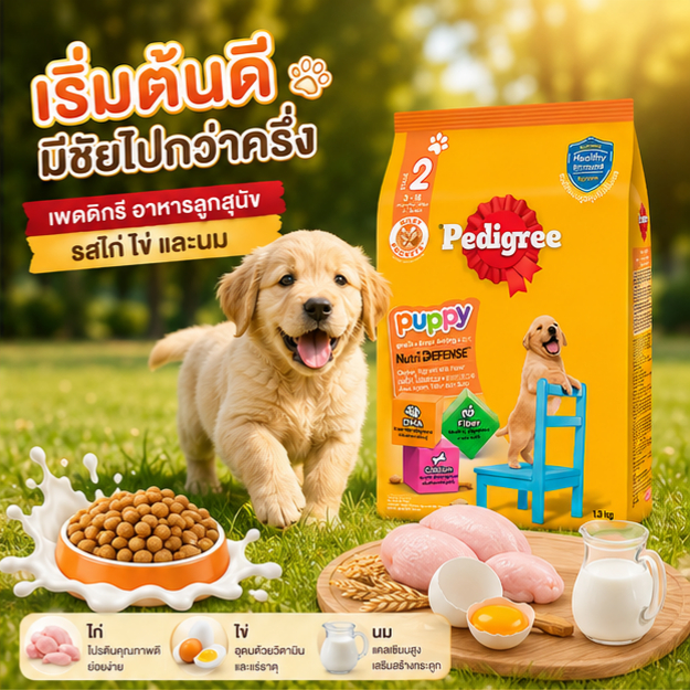 Pedigree puppy เพดดิกรี อาหารลูกสุนัขชนิดเม็ด รสไก่ไข่และนม 1.3 กก.